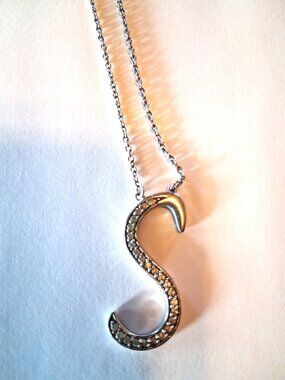 INITIAL 'S' GENUINE WHITE ZIRCON .925 STERLING SILVER PENDANT NECKLACE